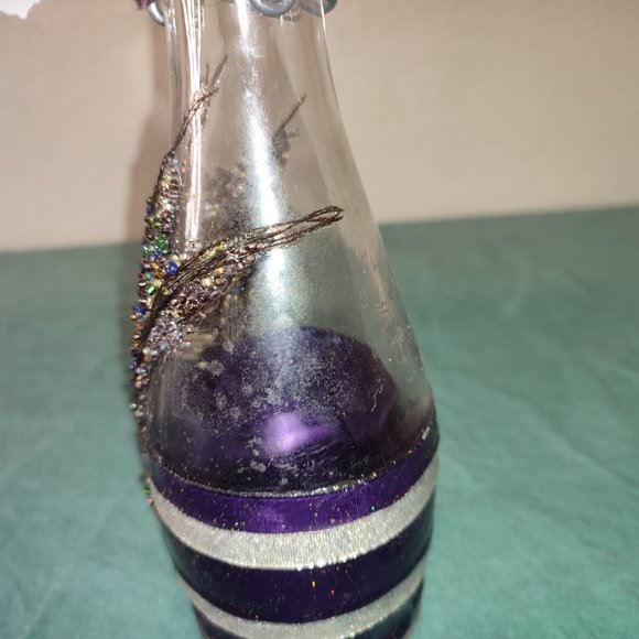 Amazing Crafted Artisan Bottle Italy Peacock Feather Design applied beads Boho - Picture 8 of 12